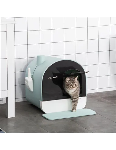 PawHut Hooded Cat Litter Box, Kitten Litter Tray, with Lid, Scoop, Filter, Flap Door
