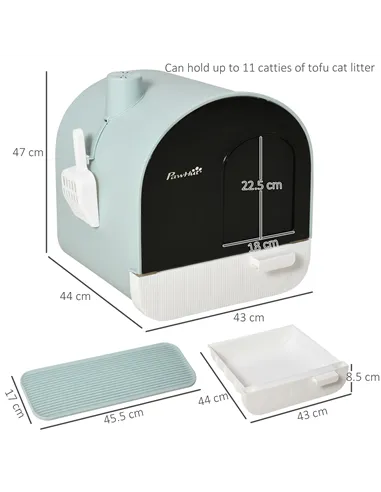 PawHut Hooded Cat Litter Box, Kitten Litter Tray, with Lid, Scoop, Filter, Flap Door
