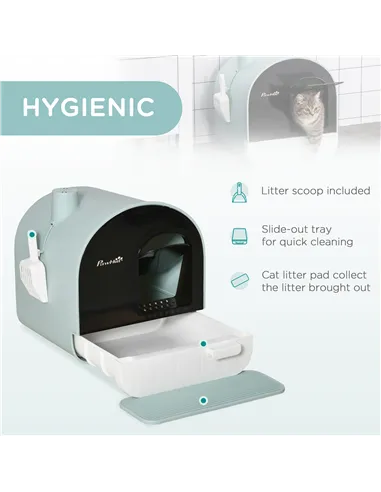 PawHut Hooded Cat Litter Box, Kitten Litter Tray, with Lid, Scoop, Filter, Flap Door