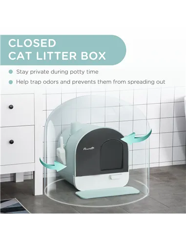 PawHut Hooded Cat Litter Box, Kitten Litter Tray, with Lid, Scoop, Filter, Flap Door