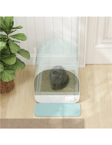 PawHut Hooded Cat Litter Box, Kitten Litter Tray, with Lid, Scoop, Filter, Flap Door