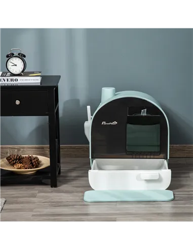 PawHut Hooded Cat Litter Box, Kitten Litter Tray, with Lid, Scoop, Filter, Flap Door