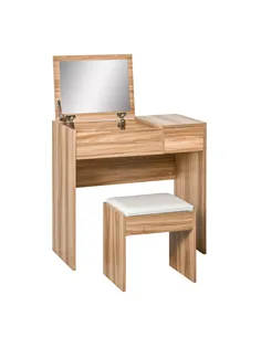 HOMCOM Dressing Table with Flip-Up Mirror and Cushioned Stool, Makeup Vanity Desk with Hidden Compartments and Storage Drawer, C