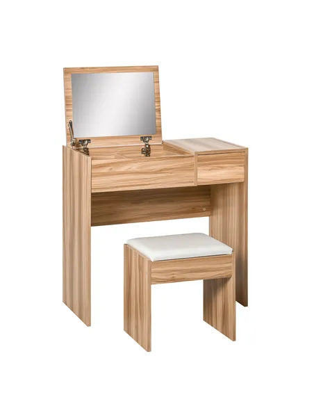 HOMCOM Dressing Table with Flip-Up Mirror and Cushioned Stool, Makeup Vanity Desk with Hidden Compartments and Storage Drawer, C