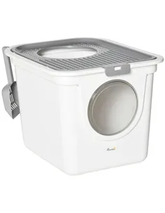 PawHut Cat Litter Box, Pet Toilet, Enclosed Kitten Pan with Front Entrance Top Exit, High Side, Scoop, White