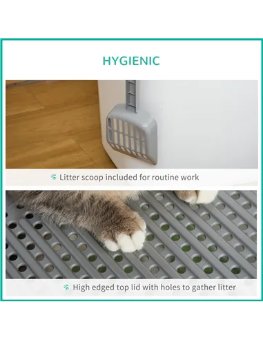 PawHut Cat Litter Box, Pet Toilet, Enclosed Kitten Pan with Front Entrance Top Exit, High Side, Scoop, White