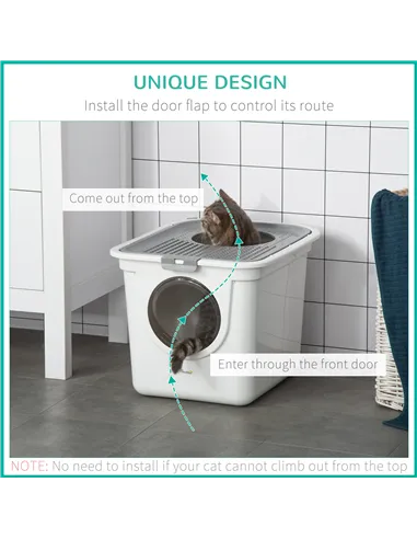 PawHut Cat Litter Box, Pet Toilet, Enclosed Kitten Pan with Front Entrance Top Exit, High Side, Scoop, White