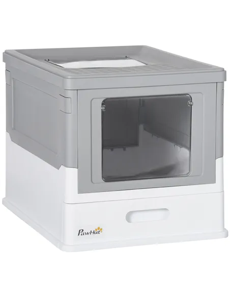 PawHut Hooded Cat Litter Box, Portable Pet Toilet, with Scoop, Front Entry - Grey