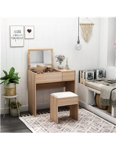 HOMCOM Dressing Table with Flip-Up Mirror and Cushioned Stool, Makeup Vanity Desk with Hidden Compartments and Storage Drawer, C 2