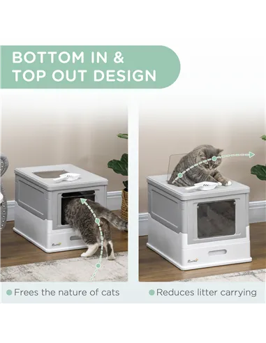 PawHut Hooded Cat Litter Box, Portable Pet Toilet, with Scoop, Front Entry - Grey