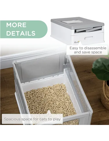 PawHut Hooded Cat Litter Box, Portable Pet Toilet, with Scoop, Front Entry - Grey