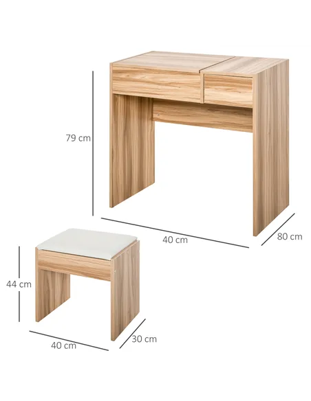 HOMCOM Dressing Table with Flip-Up Mirror and Cushioned Stool, Makeup Vanity Desk with Hidden Compartments and Storage Drawer, C