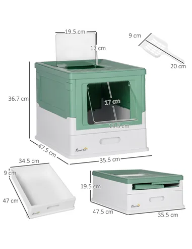 PawHut Hooded Cat Litter Box, Portable Pet Toilet, with Scoop, Front Entry - Green