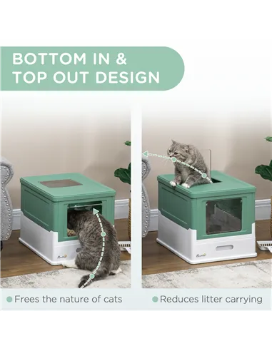 PawHut Hooded Cat Litter Box, Portable Pet Toilet, with Scoop, Front Entry - Green