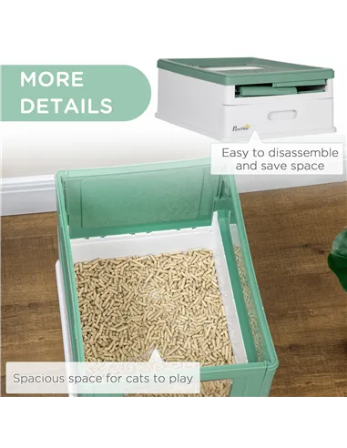 PawHut Hooded Cat Litter Box, Portable Pet Toilet, with Scoop, Front Entry - Green