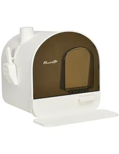 PawHut Hooded Cat Litter Box, Kitten Litter Tray, with Lid, Scoop, Filter, Flap Door