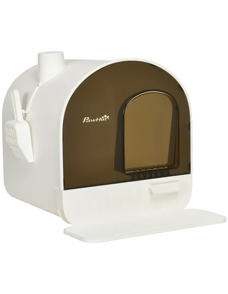 PawHut Hooded Cat Litter Box, Kitten Litter Tray, with Lid, Scoop, Filter, Flap Door