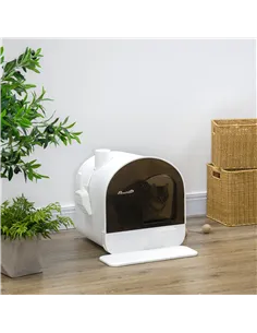 PawHut Hooded Cat Litter Box, Kitten Litter Tray, with Lid, Scoop, Filter, Flap Door 2