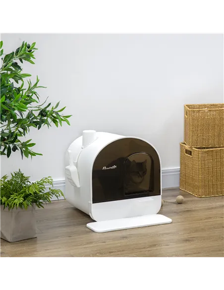 PawHut Hooded Cat Litter Box, Kitten Litter Tray, with Lid, Scoop, Filter, Flap Door