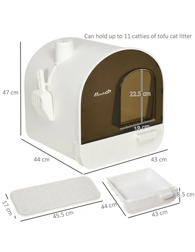 PawHut Hooded Cat Litter Box, Kitten Litter Tray, with Lid, Scoop, Filter, Flap Door