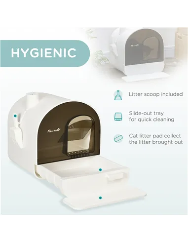 PawHut Hooded Cat Litter Box, Kitten Litter Tray, with Lid, Scoop, Filter, Flap Door