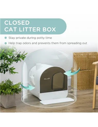 PawHut Hooded Cat Litter Box, Kitten Litter Tray, with Lid, Scoop, Filter, Flap Door