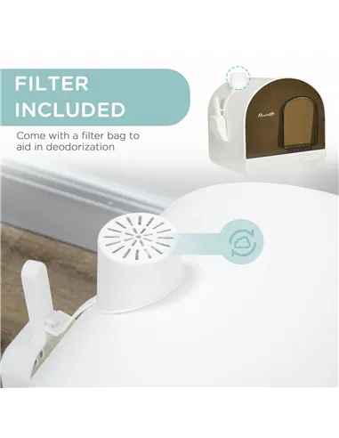 PawHut Hooded Cat Litter Box, Kitten Litter Tray, with Lid, Scoop, Filter, Flap Door