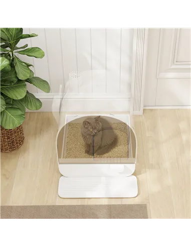 PawHut Hooded Cat Litter Box, Kitten Litter Tray, with Lid, Scoop, Filter, Flap Door
