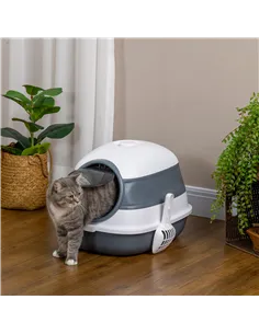 PawHut Foldable Cat Litter Tray with Lid, Deodorant, Scoop, White 2