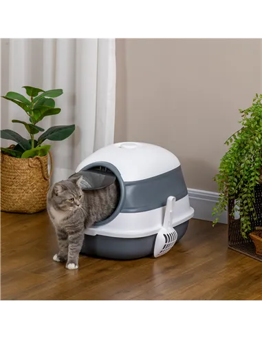 PawHut Foldable Cat Litter Tray with Lid, Deodorant, Scoop, White