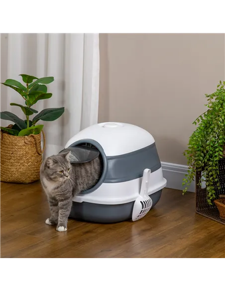 PawHut Foldable Cat Litter Tray with Lid, Deodorant, Scoop, White