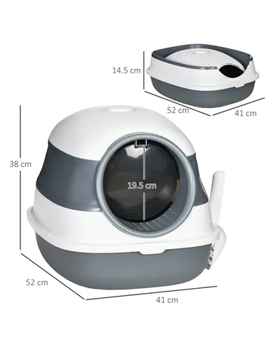 PawHut Foldable Cat Litter Tray with Lid, Deodorant, Scoop, White