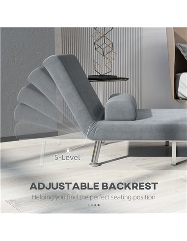 HOMCOM Single Velvet-Feel Sleeper Chair - Grey