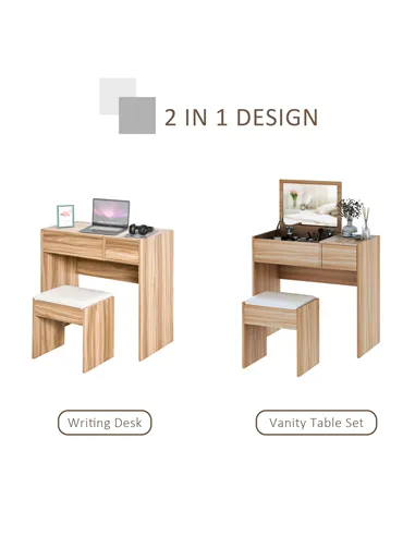 HOMCOM Dressing Table with Flip-Up Mirror and Cushioned Stool, Makeup Vanity Desk with Hidden Compartments and Storage Drawer, C
