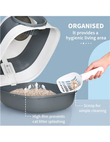 PawHut Foldable Cat Litter Tray with Lid, Deodorant, Scoop, White