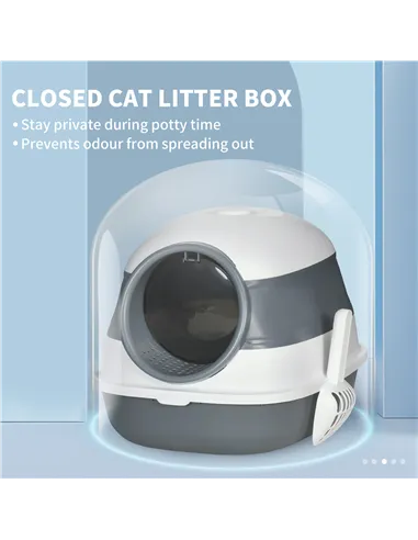 PawHut Foldable Cat Litter Tray with Lid, Deodorant, Scoop, White