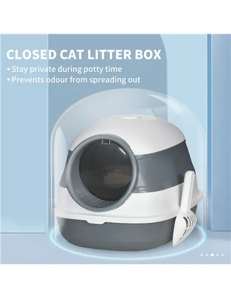 PawHut Foldable Cat Litter Tray with Lid, Deodorant, Scoop, White