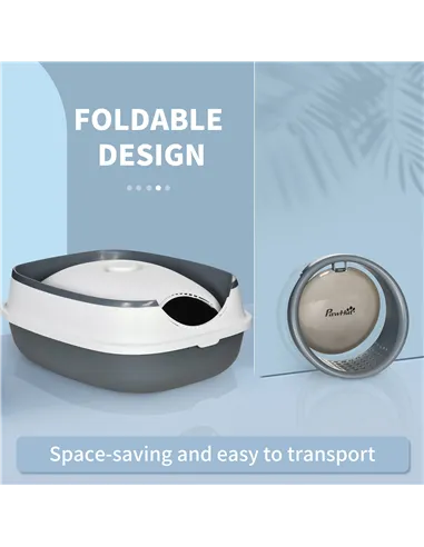 PawHut Foldable Cat Litter Tray with Lid, Deodorant, Scoop, White