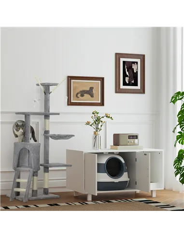 PawHut Foldable Cat Litter Tray with Lid, Deodorant, Scoop, White