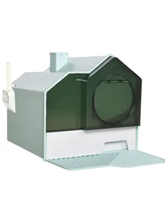 PawHut Hooded Cat Litter Tray w/ Scoop Light Blue