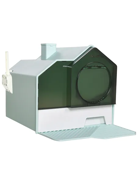 PawHut Hooded Cat Litter Tray w/ Scoop Light Blue