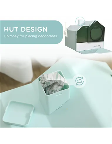 PawHut Hooded Cat Litter Tray w/ Scoop Light Blue