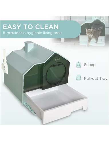 PawHut Hooded Cat Litter Tray w/ Scoop Light Blue