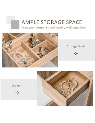 HOMCOM Dressing Table with Flip-Up Mirror and Cushioned Stool, Makeup Vanity Desk with Hidden Compartments and Storage Drawer, C