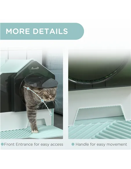 PawHut Hooded Cat Litter Tray w/ Scoop Light Blue
