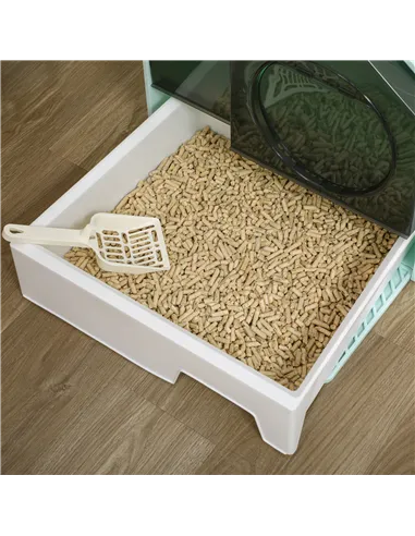 PawHut Hooded Cat Litter Tray w/ Scoop Light Blue