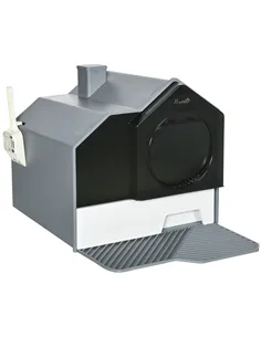 PawHut Hooded Cat Litter Tray with Scoop, Cat Litter Box with Drawer Pan, Handle, Deodorants, Hut Design, Front Entrance, 47 x 4