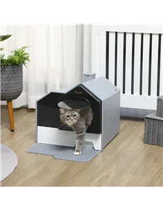PawHut Hooded Cat Litter Tray with Scoop, Cat Litter Box with Drawer Pan, Handle, Deodorants, Hut Design, Front Entrance, 47 x 4 2