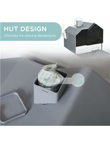 PawHut Hooded Cat Litter Tray with Scoop, Cat Litter Box with Drawer Pan, Handle, Deodorants, Hut Design, Front Entrance, 47 x 4