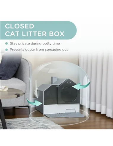 PawHut Hooded Cat Litter Tray with Scoop, Cat Litter Box with Drawer Pan, Handle, Deodorants, Hut Design, Front Entrance, 47 x 4